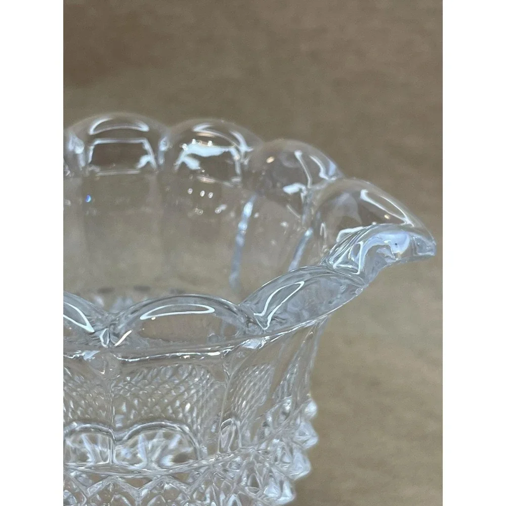 Vintage Diamond Point‎ Waffle Crystal Clear EAPG Footed Creamer